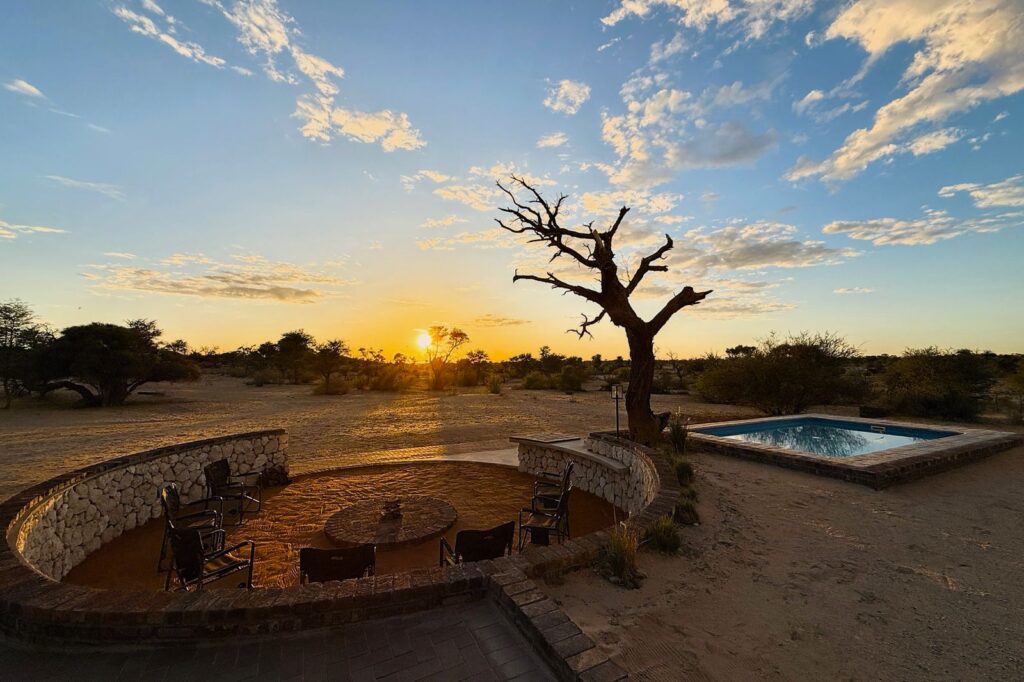Sundown over the red dunes at the Kalahari concession